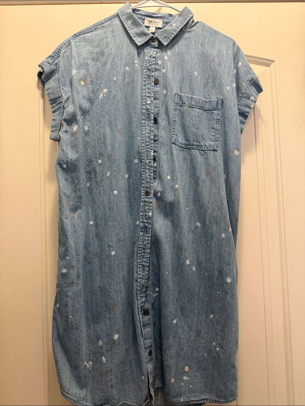True Craft Light Blue Denim Shirt Dress with Speckled Detail